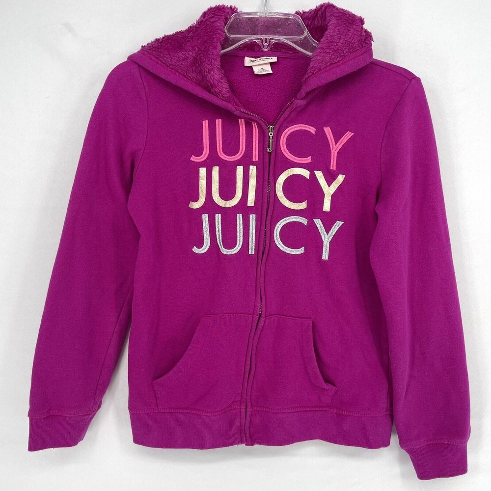 Juicy Couture Girls Magenta Hoodie With Fur Lined Hood Size 16 Kids